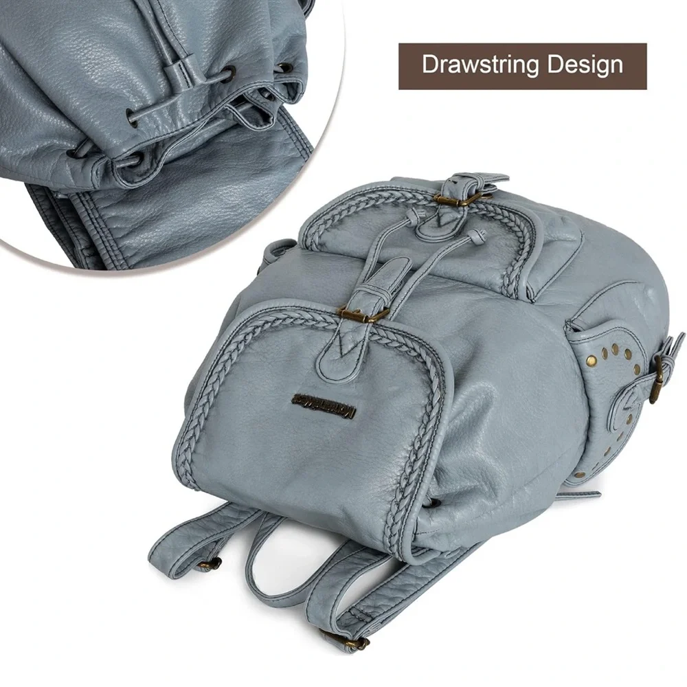 Montana West Gray Vintage Backpack with Braided Trim - Picture 4 of 6